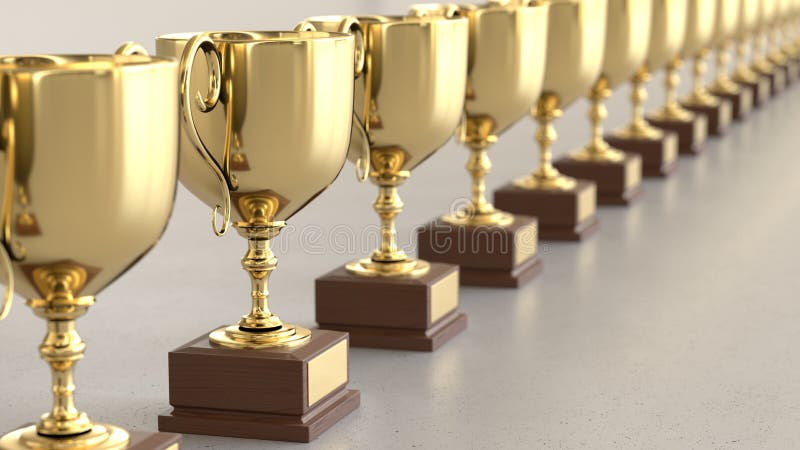 Matrice lineare di oro Trophys su Gray Surface leggero illustrazione vettoriale Matrice lineare di oro Trophys su Gray Surface leggero illustrazione vettoriale