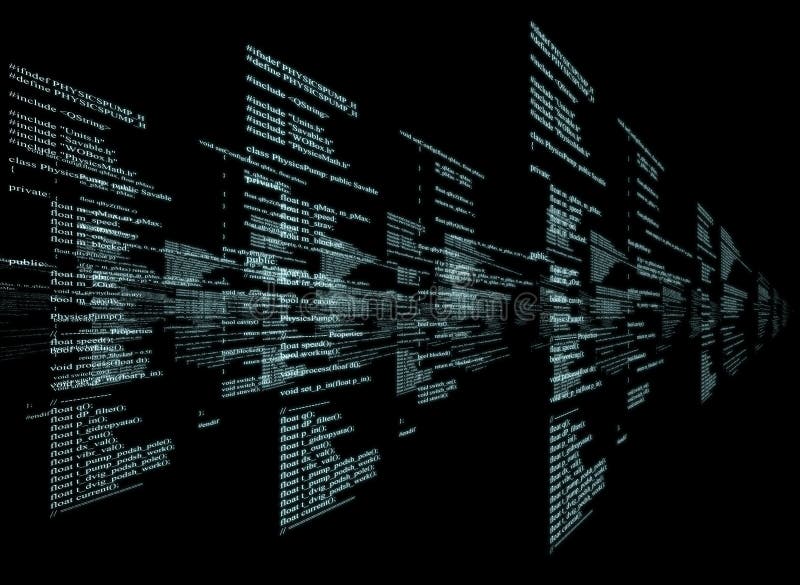Matrix black background with blue symbols and code. Matrix black background with blue symbols and code
