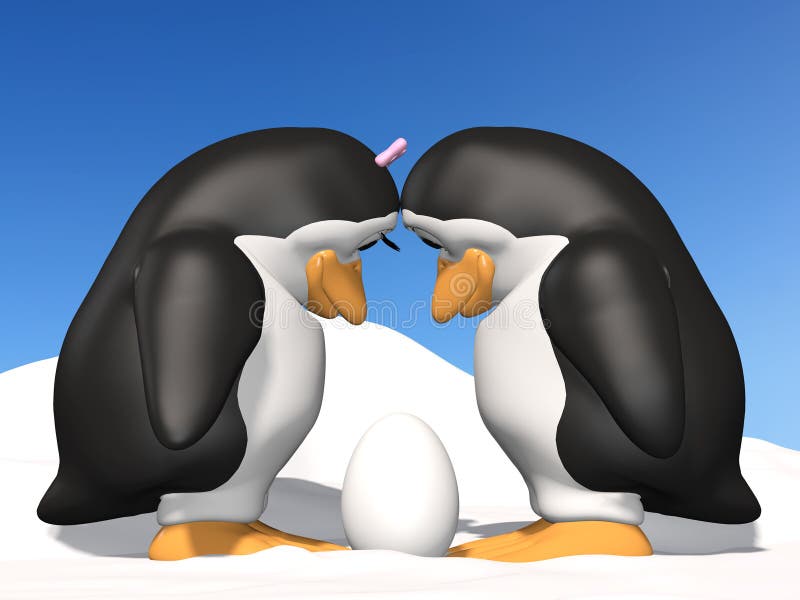Penguin Mother and Father: A loving penguin mother and father, standing in snow, looking down at their baby's egg. Penguin Mother and Father: A loving penguin mother and father, standing in snow, looking down at their baby's egg.