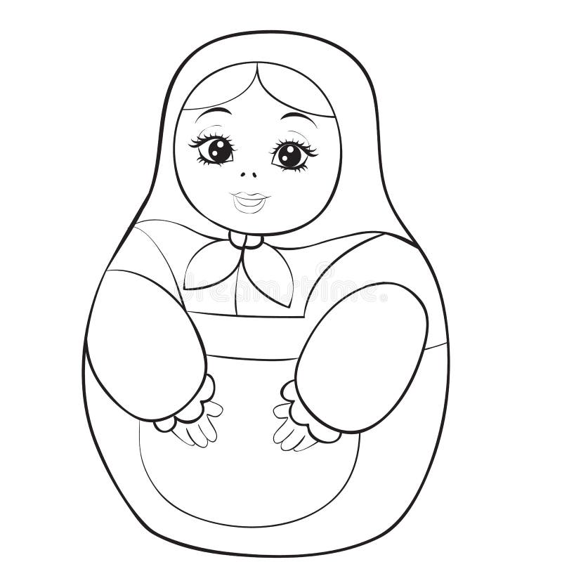 Matryoshka, Russian doll, drawn in outline, isolated object on a white background, vector illustration