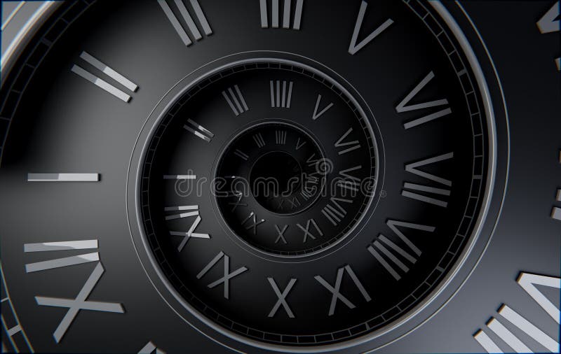Matte Black Spiral Clock Dark Time Concept Background stock abbildung