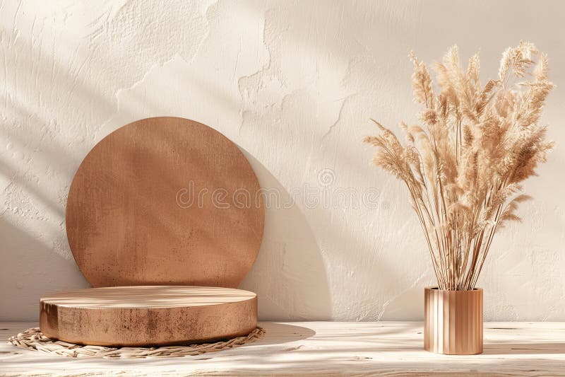Matte copper product display podium on a soft beige background: Warm and natural, ideal for royalty free stock images