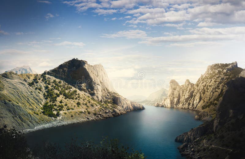 Matte painting landscape stock image. Image of mountains - 140490563