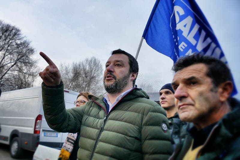 Matteo Salvini leader of italian Lega Party and nowadays Minister of Internal Affairs meet supporters during electoral rally royalty free stock photo Matteo Salvini leader of italian Lega Party and nowadays Minister of Internal Affairs meet supporters during electoral rally royalty free stock photo