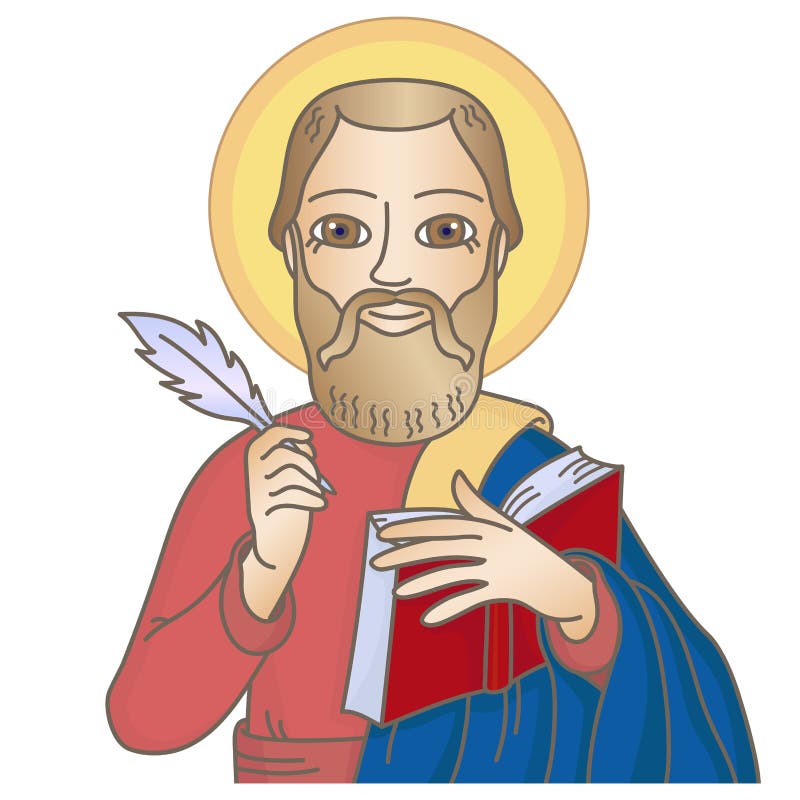 Matthew the Apostle, Saint Matthew the Evangelist, patron of Salerno with a quill pen and a book vector illustration. Matthew the Apostle, Saint Matthew the Evangelist, patron of Salerno with a quill pen and a book vector illustration