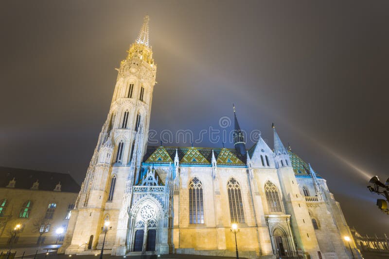 Matthias Church At Night in Buda Castle stock photography Matthias Church At Night in Buda Castle stock photography
