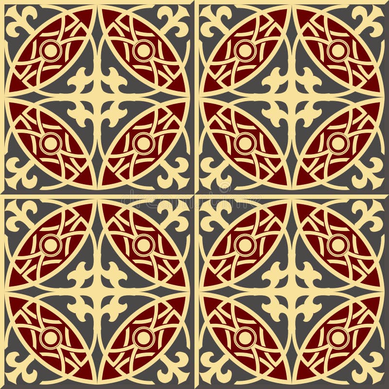 Mattonelle senza cuciture d'annata della parete della croce rossa reale rotonde, marocchino, portoghese royalty illustrazione gratis Mattonelle senza cuciture d'annata della parete della croce rossa reale rotonde, marocchino, portoghese royalty illustrazione gratis