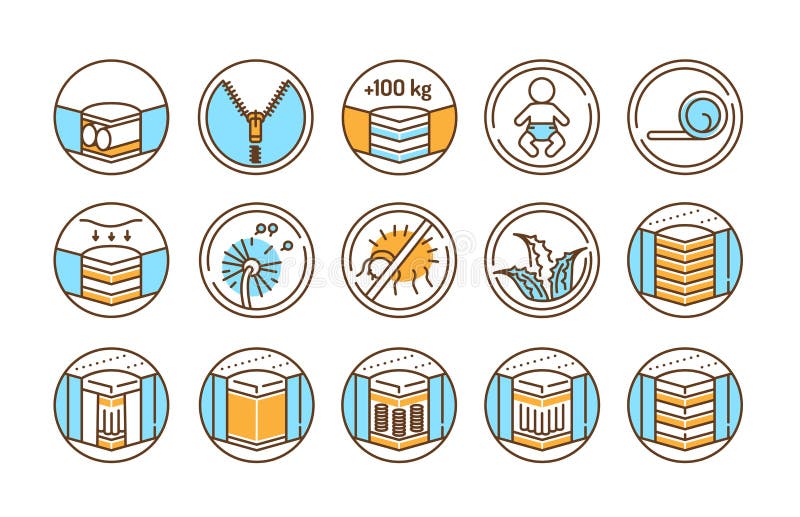 Mattress linear icons set color line icon. Different types of mattresses. Pictogram for web page, mobile app, promo. UI UX GUI vector illustration