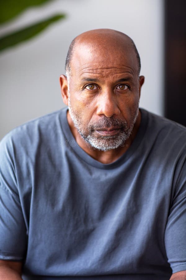 Mature African American Man With A Serious Look On His Face Stock