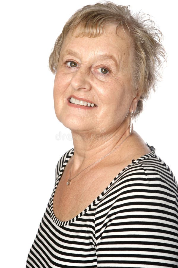 Mature caucasian female in stripy top stock image