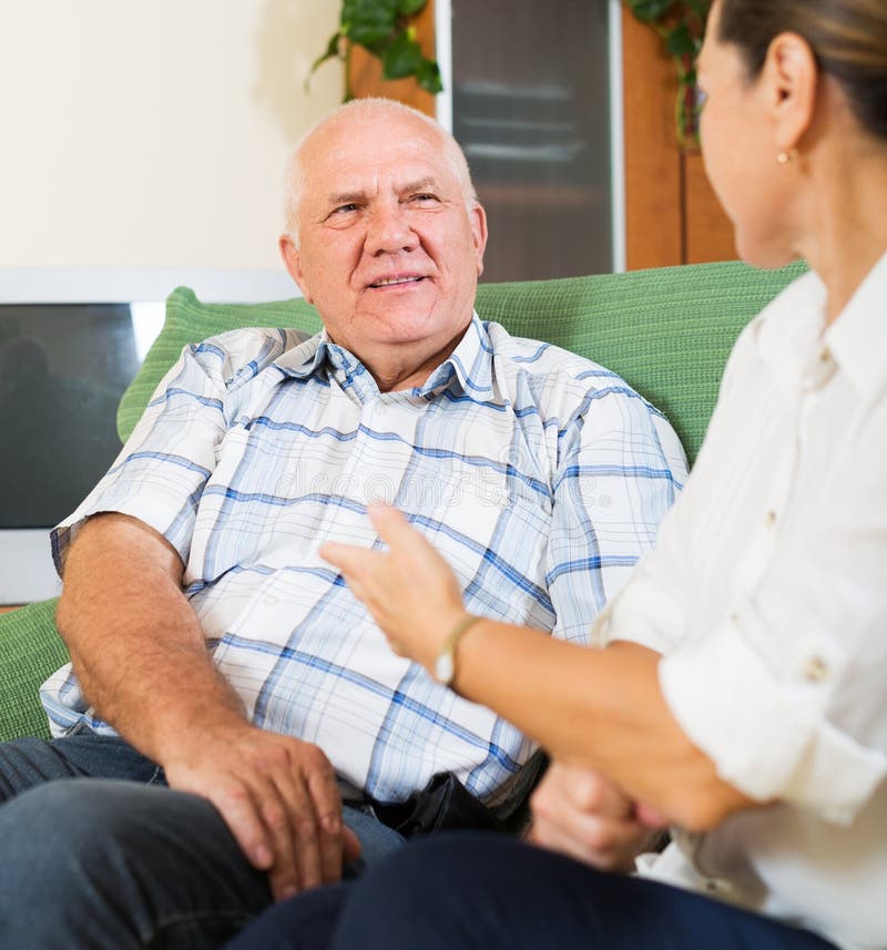 Mature Couple Having Serious Talking At Sofa Stock Image Image Of