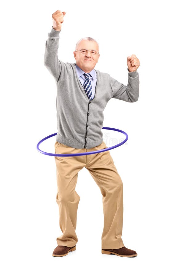 Mature gentleman dancing with a hula hoop