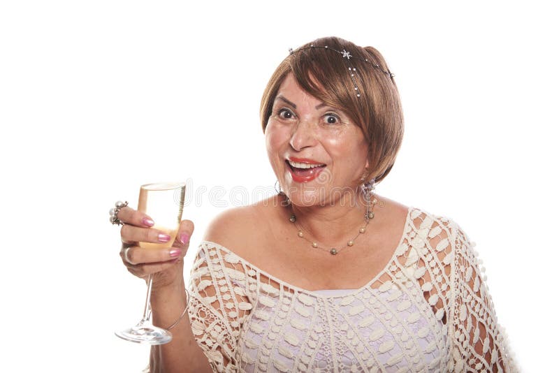 Mature lady with glass stock photography Mature lady with glass stock photography