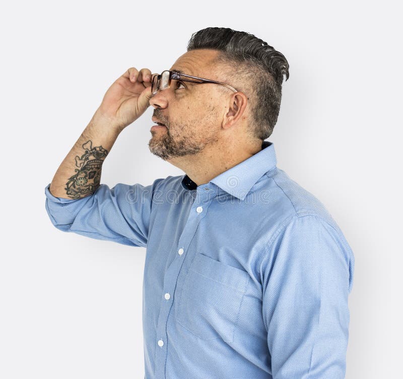 Mature Man Amazed Looking Glasses Concept stock image