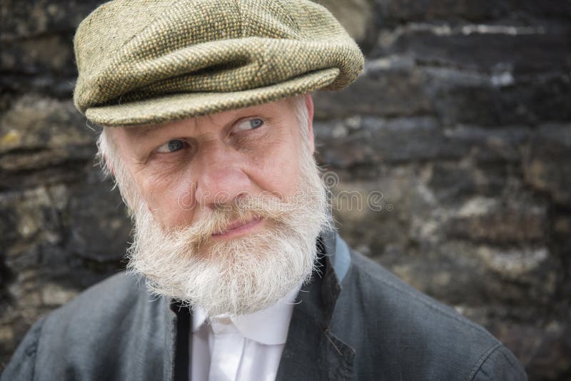 Older Man with Beard and Hat Stock Image - Image of white, shirt: 106234387