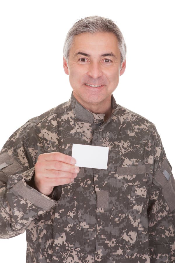 Mature Soldier Holding Blank Paper royalty free stock photography Mature Soldier Holding Blank Paper royalty free stock photography