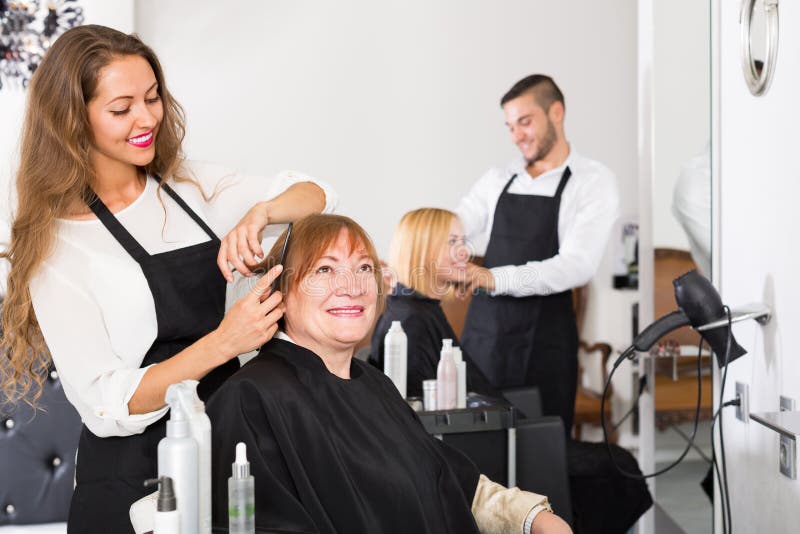 Mature Woman in the Barbershop Stock Image - Image of adults, hair ...