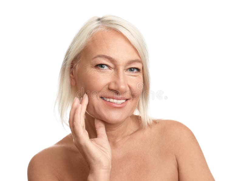 Mature Woman With Beautiful Face On White Stock Image Image Of 