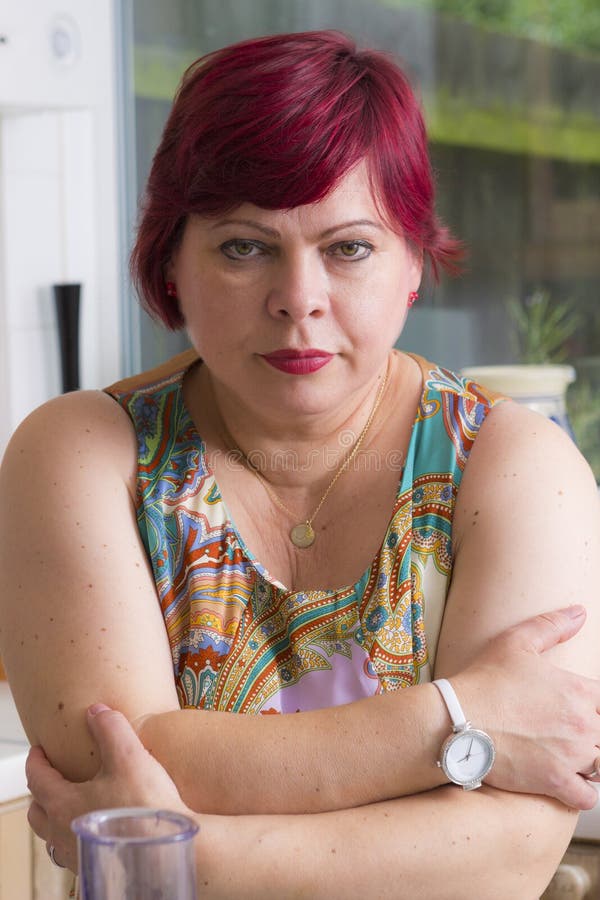 Mature Woman In Domestic Kitchen Stock Image Image Of Depression