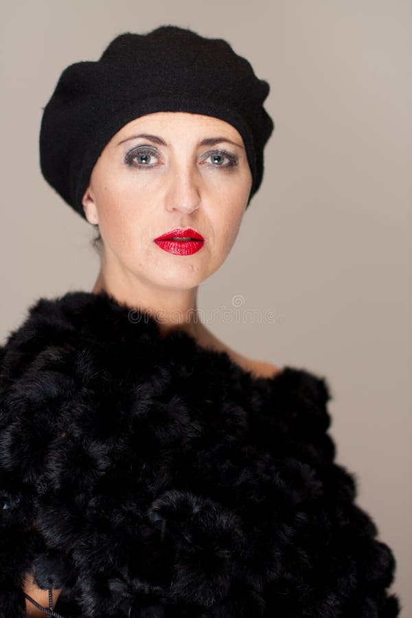 Mature Woman in Fur Hat Portrait Stock Photo - Image of black, gracious