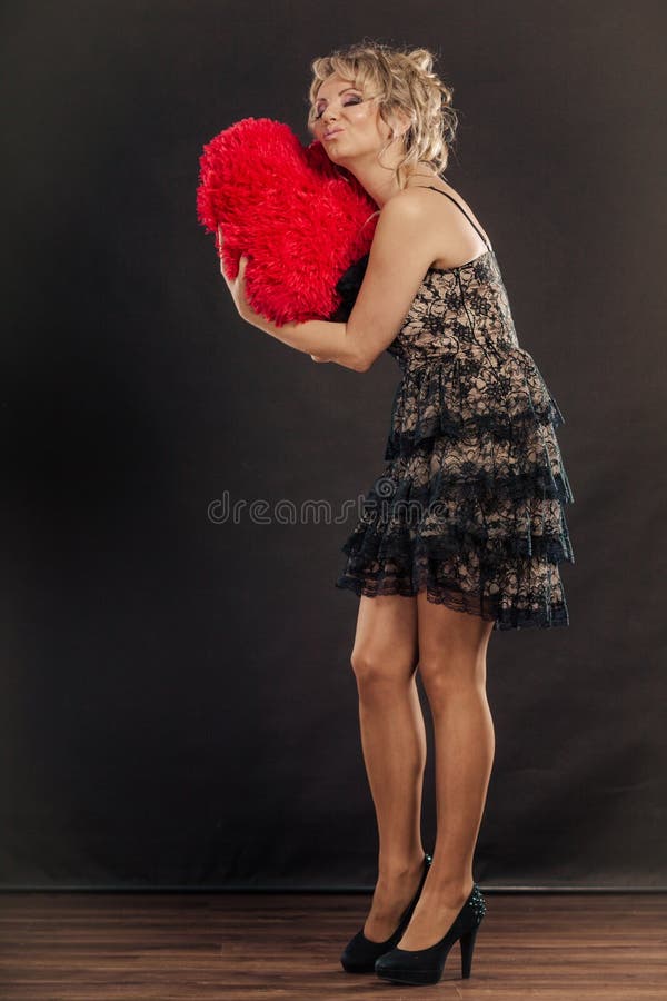 Mature Woman Hug Big Red Heart Stock Image Image Of Passion T