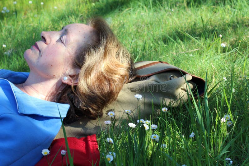 Mature Woman Sleeping On The Park Stock Image Image Of Namaste