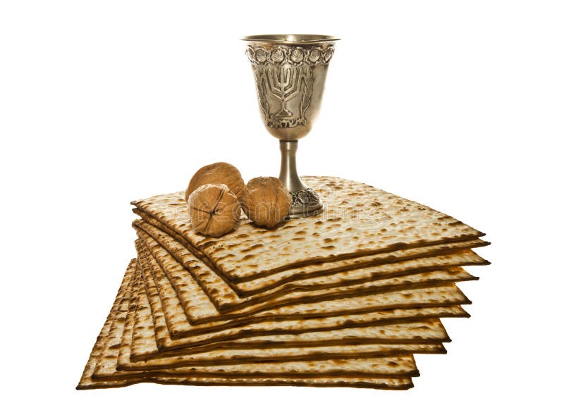Matzo silver Kiddush cup and walnuts for Passover stock image Matzo silver Kiddush cup and walnuts for Passover stock image