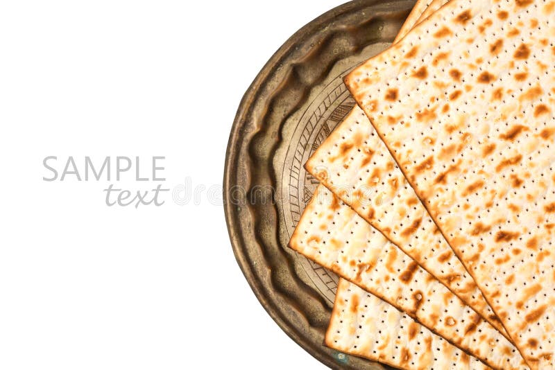 Matzo on vintage plate for passover holiday isolated on white background stock photos Matzo on vintage plate for passover holiday isolated on white background stock photos