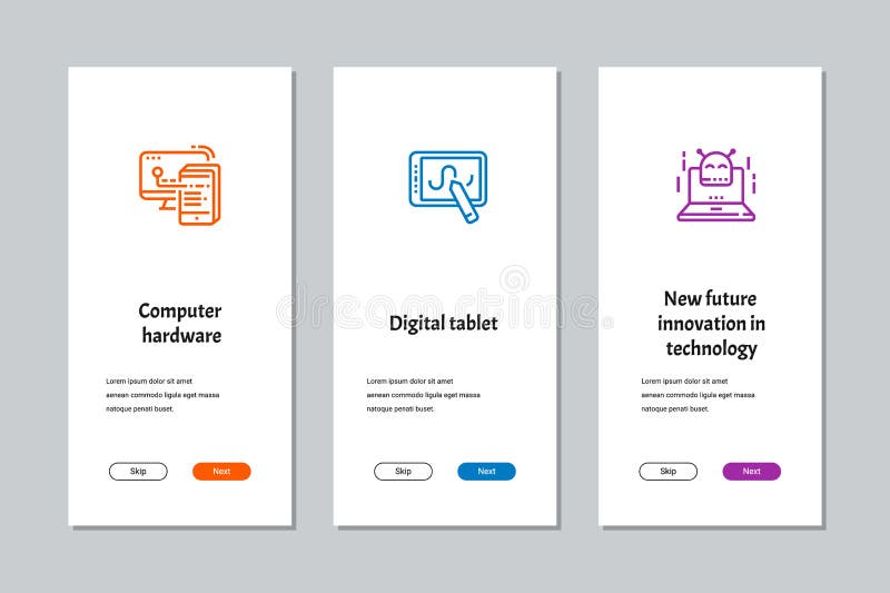 Matériel informatique, comprimé de Digital, nouvelle future innovation dans des écrans onboarding de technologie illustration libre de droits Matériel informatique, comprimé de Digital, nouvelle future innovation dans des écrans onboarding de technologie illustration libre de droits