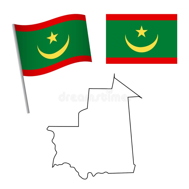 Mauritania Map With Waving Flag Vector Illustration Stock