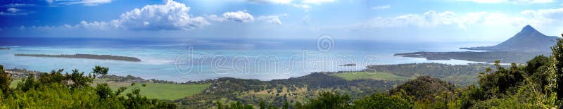 Mauritius. View of mountains and Indian Ocean, panorama. Mauritius. View of mountains and Indian Ocean, panorama