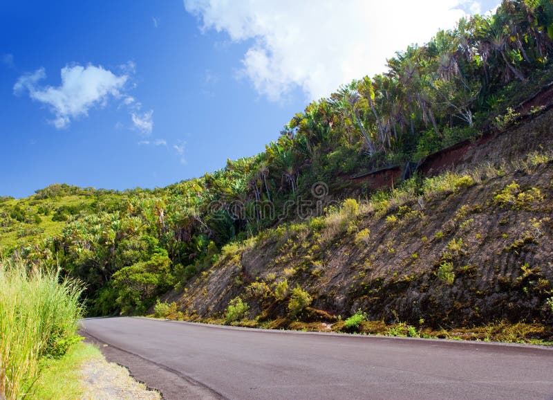 Mauritius. the Road in Mountains in a Sunny Day Stock Image Image of