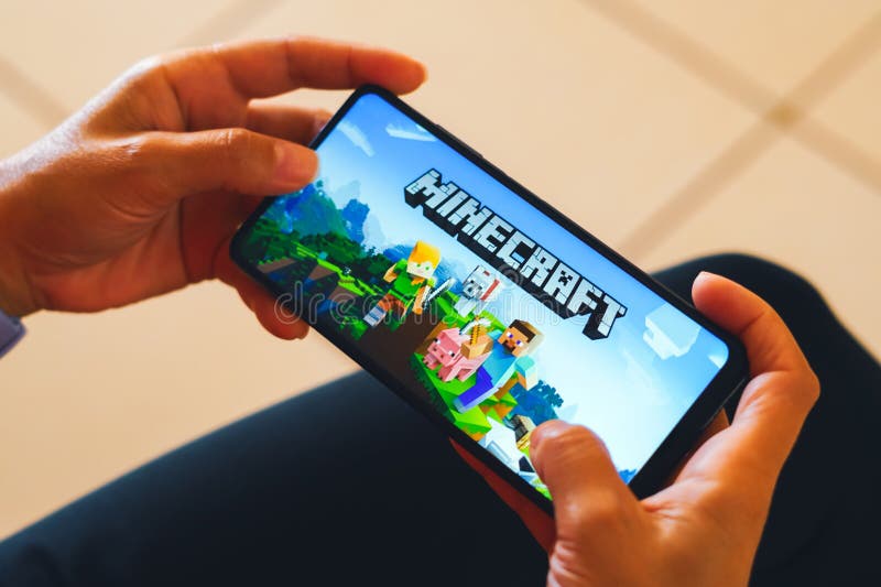 April 2, 2019, Brazil. Minecraft Logo on Android Mobile Device