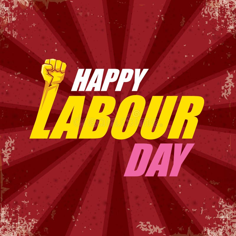1 May Happy Labour Day Vector Label with Strong Protest Fist in the Air