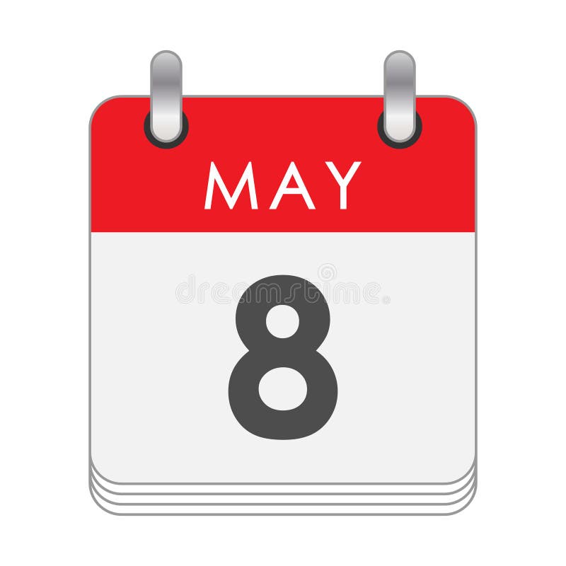 May 8. a Leaf of the Flip Calendar with the Date of May 8 Stock Vector