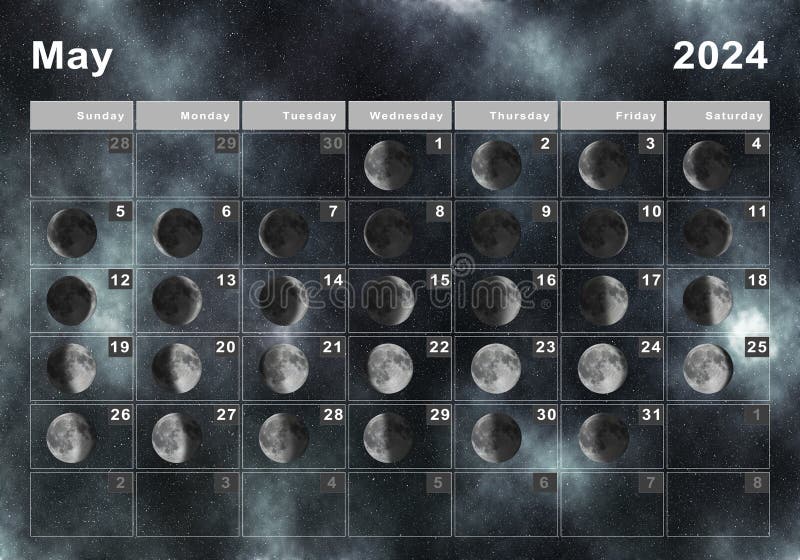 May 2024 Lunar Calendar, Moon Cycles Stock Illustration Illustration