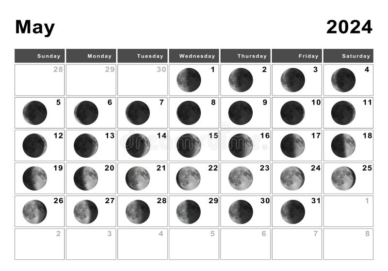 May 2024 Lunar Calendar, Moon Cycles Stock Image Image of number