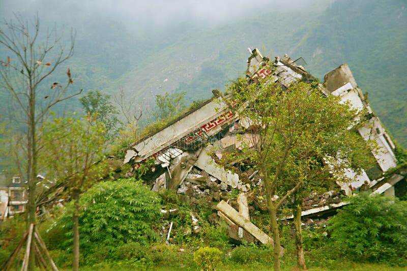 The earthquake site in Xuan Kou middle school. At 14:28 on May 12, 2008, a magnitude 8 earthquake occurred in Wenchuan, China. The strong earthquake caused great royalty free stock images The earthquake site in Xuan Kou middle school. At 14:28 on May 12, 2008, a magnitude 8 earthquake occurred in Wenchuan, China. The strong earthquake caused great royalty free stock images