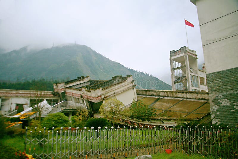 The earthquake site in Xuan Kou middle school. At 14:28 on May 12, 2008, a magnitude 8 earthquake occurred in Wenchuan, China. The strong earthquake caused great royalty free stock image The earthquake site in Xuan Kou middle school. At 14:28 on May 12, 2008, a magnitude 8 earthquake occurred in Wenchuan, China. The strong earthquake caused great royalty free stock image