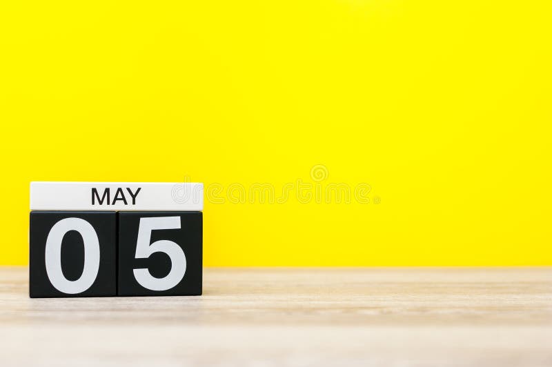 May 5th. Day 5 Of May Month, Calendar On Yellow Background. Spring Time