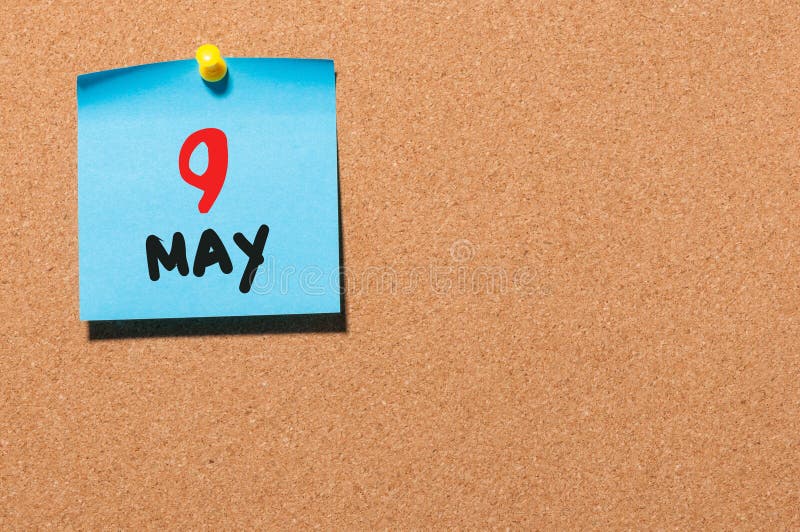 May 9th. Day 9 Of Month, Calendar On Cork Notice Board, Business