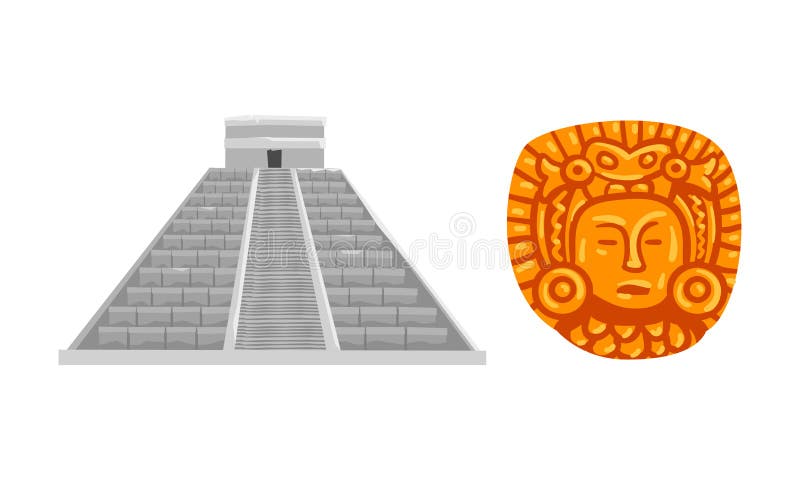 Maya Civilization Ethnic Symbols with Chichen Itza City and Totem ...