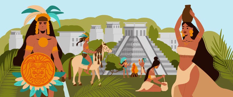 Maya Civilization Cartoon Posters Stock Vector - Illustration of mayan ...