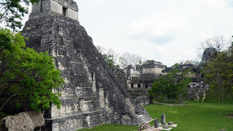Maya-ruïnes van Tikal. Oude Maya-tempel, Petén, Guatemala stock afbeeldingen