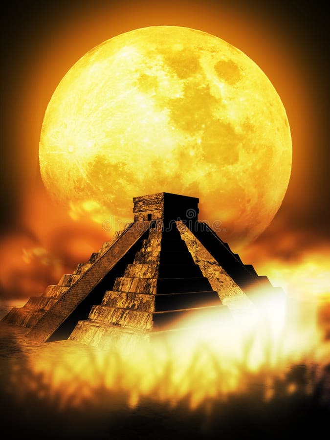 Mayan Pyramid and Moon royalty free illustration