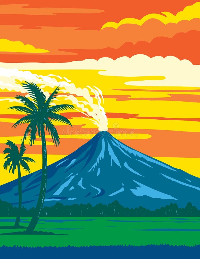 Mayon Volcano Natural Park in Bicol Region Luzon Philippines WPA Art Deco Poster