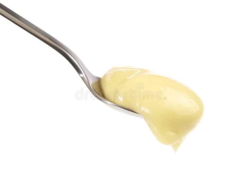 Mayonnaise Spoon on White Background Isolated Stock Image Image of smooth, closeup 226334355