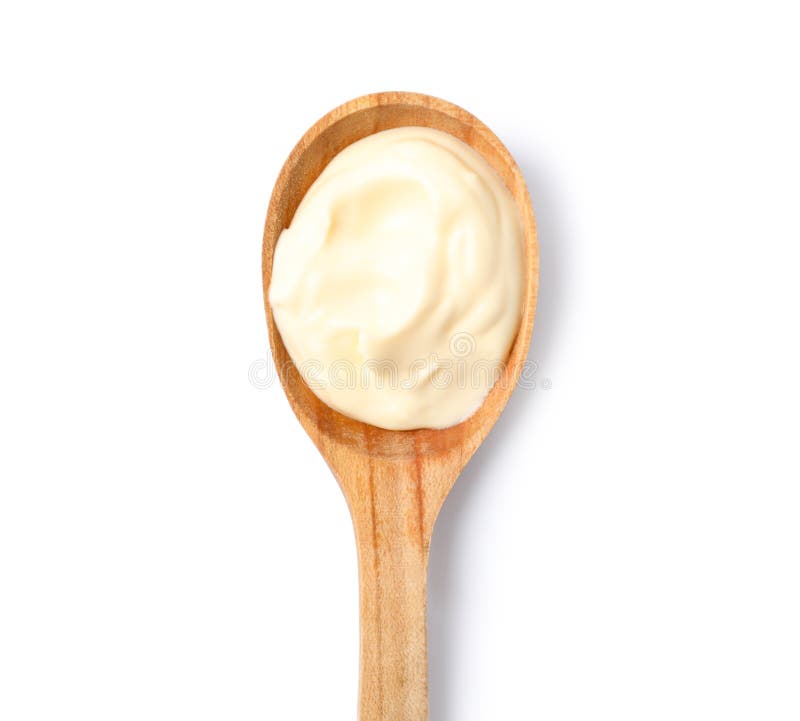 Mayonnaise in Wooden Spoon Isolated on White, Top View Stock Photo Image of cook, color 255278376
