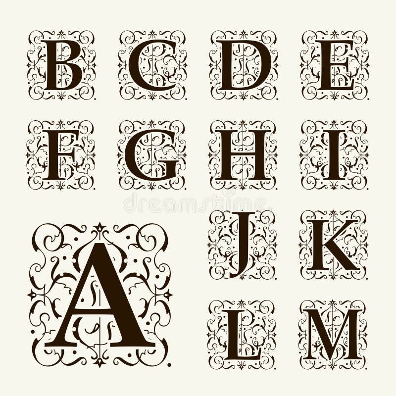 Mayúsculas, monogramas y fuente determinados del vintage libre illustration Mayúsculas, monogramas y fuente determinados del vintage libre illustration