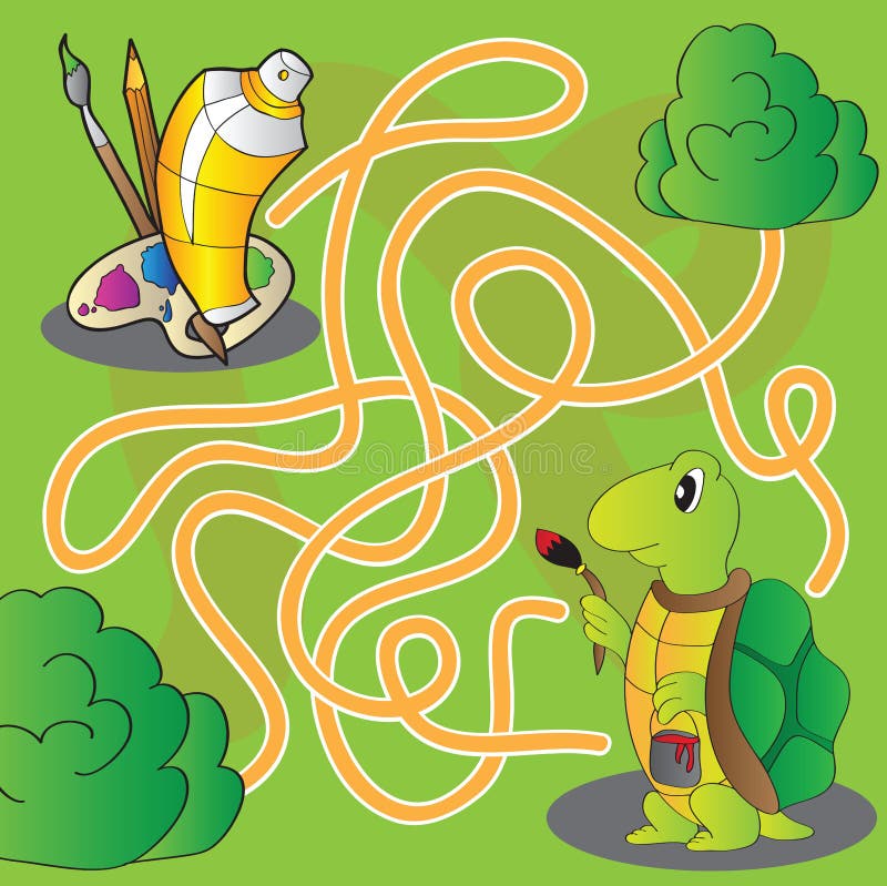 Maze for Children Help the Turtle Get To Paints and Brushes for